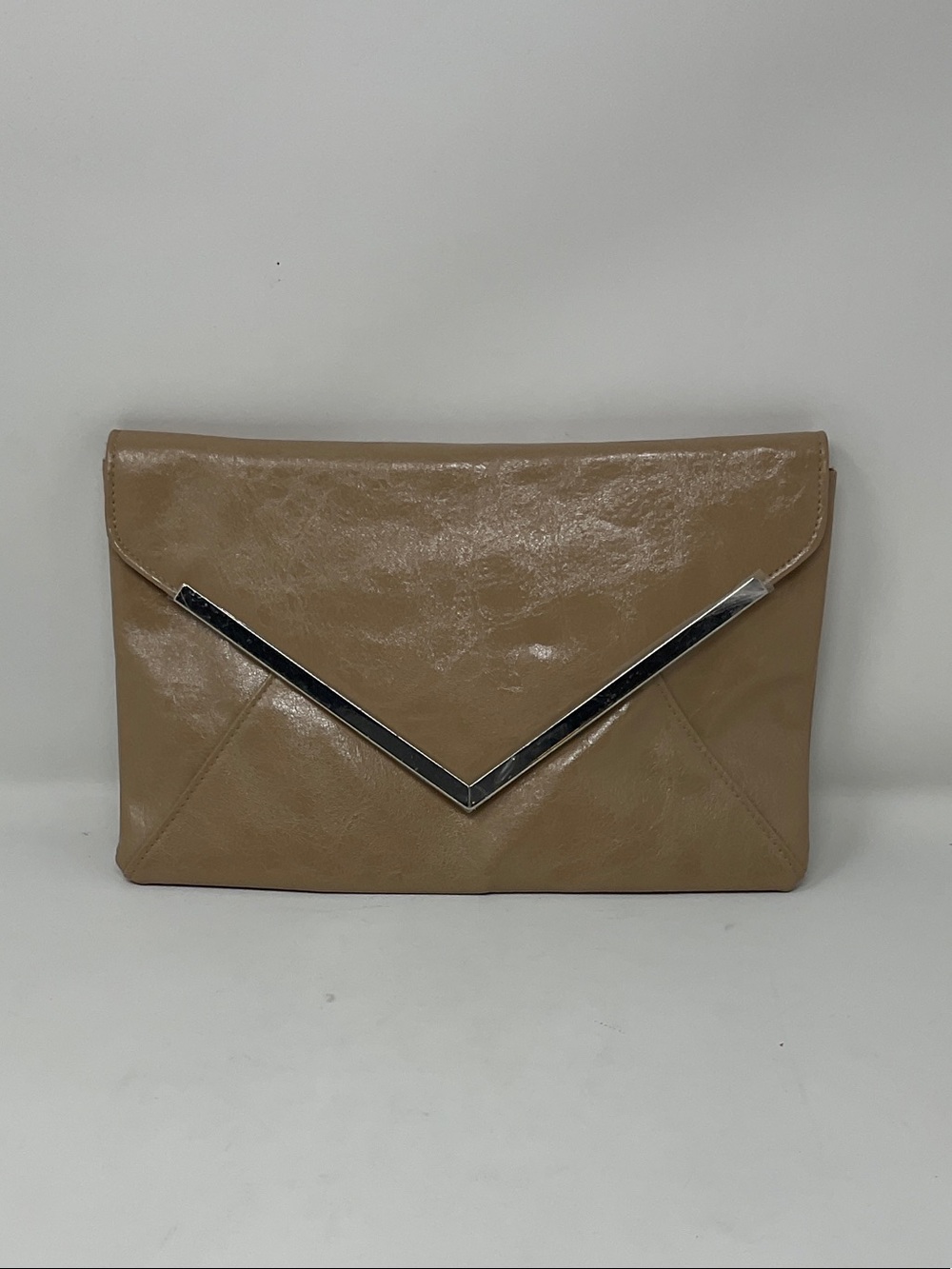INC International Concepts Tan Envelope Clutch with Silver Trim